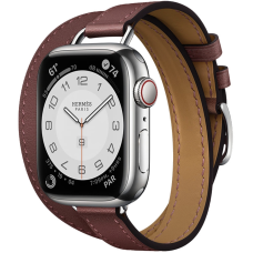 Смарт-годинник Apple Watch Hermes Series 7 LTE 41mm Silver Stainless Steel Case w. Rouge H Swift Attelage Double Tour (MKLY3, MKLK3+MKG23)